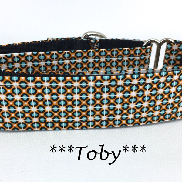 Martingale Dog Collar or Polka Dot Buckle Martingale Collar or Dot Chain Buckle Mart or Orange Martingale Collar, Geometric Dog Collar, Toby