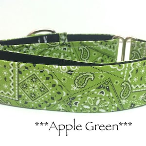 Green Bandana Martingale Dog Collar or Bandana Buckle Dog Collar or  Green Bandana Buckle Mart or Bandana Chain Martingale- Apple Green