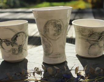 Porcelain Tumbler/Vase wine goblet Sumi-e Ink inspired