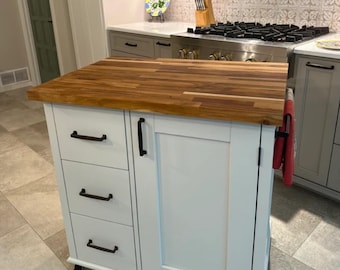 Handcrafted Butcher Block Kitchen Island, Compact Prep Station