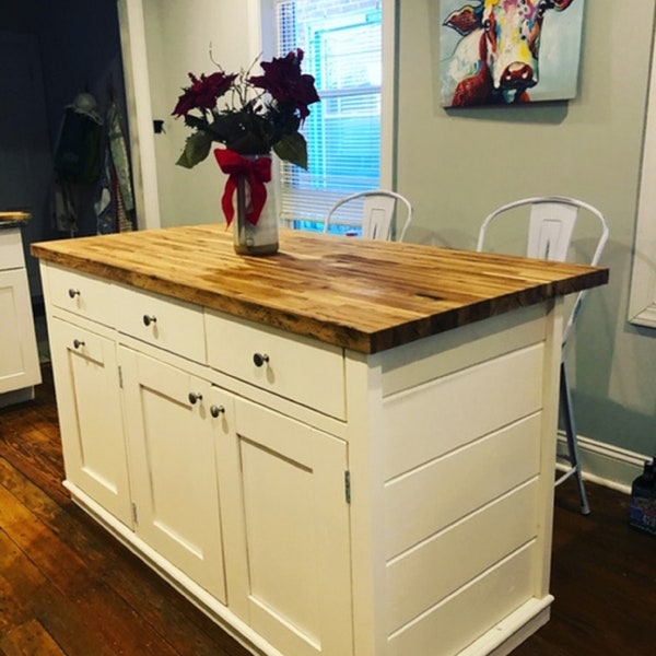 Kitchen Island, Butcher Block Kitchen Island with Seating "Philly"