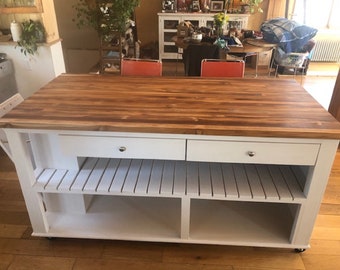Kitchen Island, Custom Butcher Block Kitchen Island with Option for Seating, Dining Table with Storage &quot;Nantucket&quot;