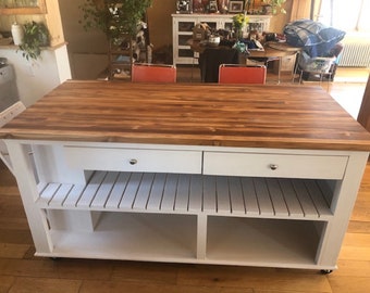 Custom Kitchen Island, Butcher Block Kitchen Island with Seating "Nantucket"