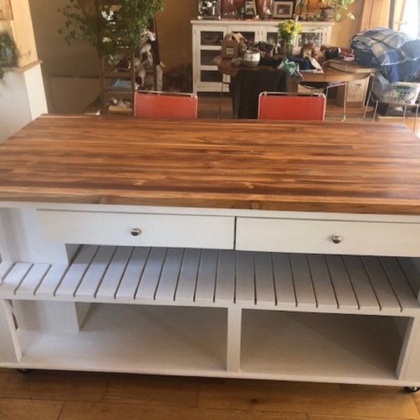 Custom Kitchen Island, Butcher Block Kitchen Island with Seating "Nantucket"