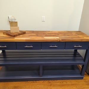 Suzie Kitchen Island, Custom Butcher Block Kitchen Island with Seating Option, Dining Table with Storage