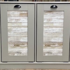 Farmhouse Decor Trash Bin, Double Trash Bin, Recycling Bin, Tilt Out Trash Can Cabinet, Wooden Trash Bin, Plastic Barrels Included
