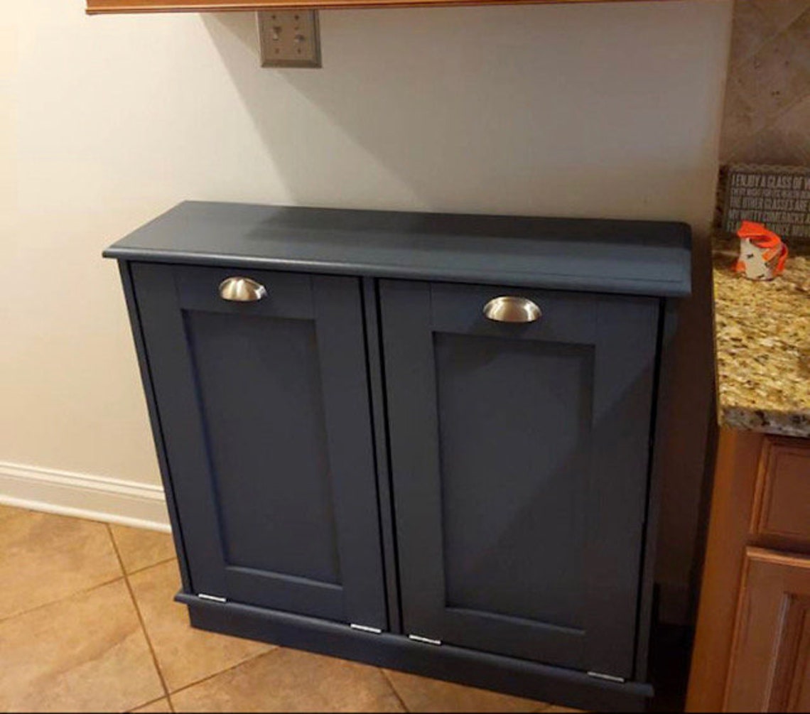 Double Trash Bin Tilt Out Trash Can Wooden Trash Etsy