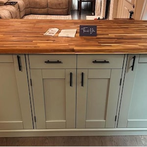 Custom Kitchen Island with Solid Teak Butcher Block Top, Templeton Model, Handmade Farmhouse Island with Storage, Seating & Cabinets
