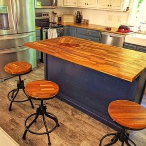 Wood Bar Stool, Farmhouse Stool, Rustic Industrial Bar Stool, Kitchen Stool, Swivel Metal Stool