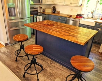 Wood Bar Stool, Farmhouse Stool, Rustic Industrial Bar Stool, Kitchen Stool, Swivel Metal Stool