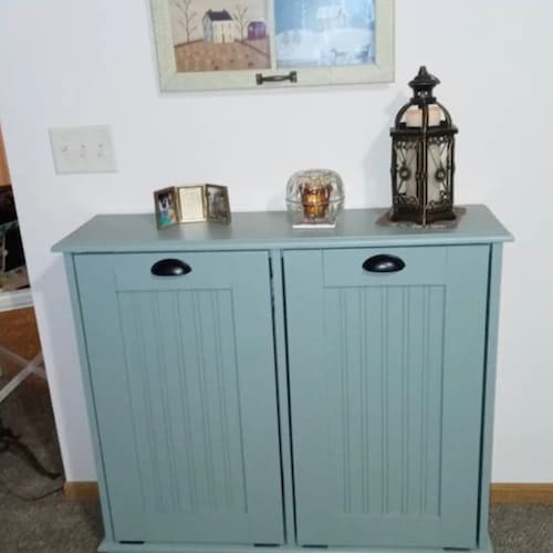 Double Trash Bin Tilt Out Can Cabinet Wooden Double Trash Bin Tilt Out Can, Kitchen Island With Trash And Recycling Bins