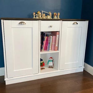 Wood Coffee Station, Double Tilt Out Trash Bin, Farmhouse Storage