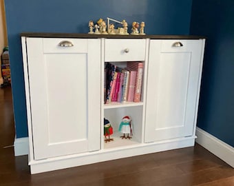 Wood Coffee Station, Double Tilt Out Trash Bin, Farmhouse Storage