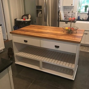 Kitchen Island, Butcher Block Kitchen Island with Seating "Sherman"