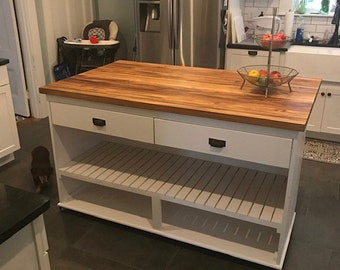 Kitchen Island, Butcher Block Kitchen Island with Seating "Sherman"