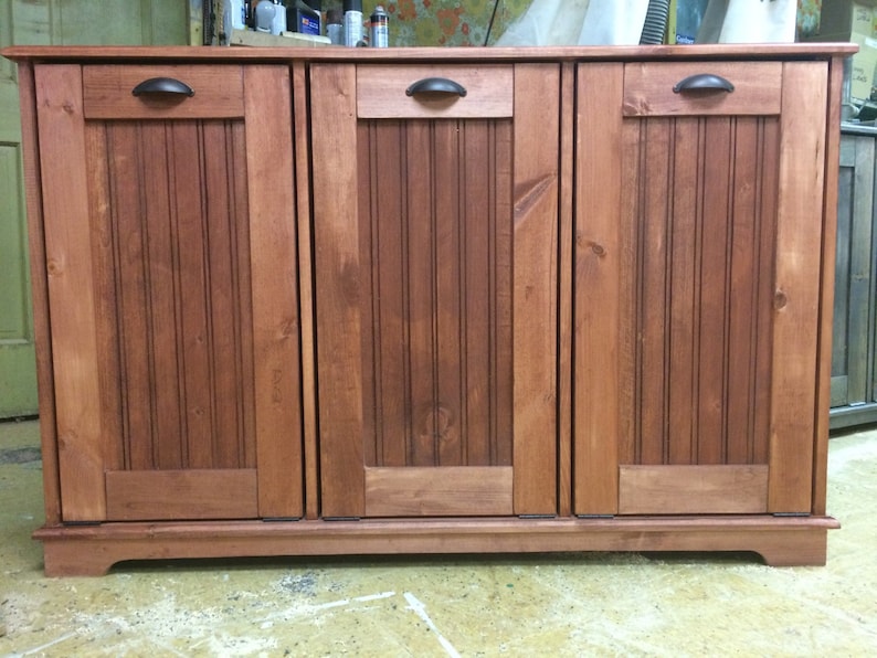 Wood Trash Can Recycling Bin Storage Solid Pine Garbage Handmade Organizer Beadboard Door