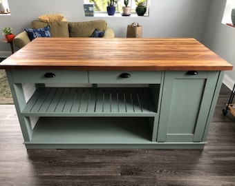 Kitchen Island, Butcher Block Kitchen Island with Seating "Yorkie"