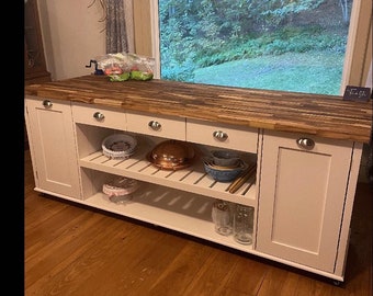 Kitchen Island, Butcher Block Kitchen Island with Seating "Harbinger"