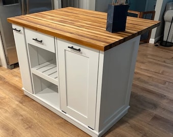 Butcher Block Kitchen Island with Seating & Storage – Custom Wood Kitchen Cart, Spice Rack, Farmhouse Prep Table, Rolling Island - Berdel