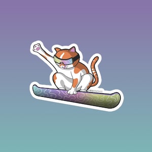 Cat Snowboarding Sticker