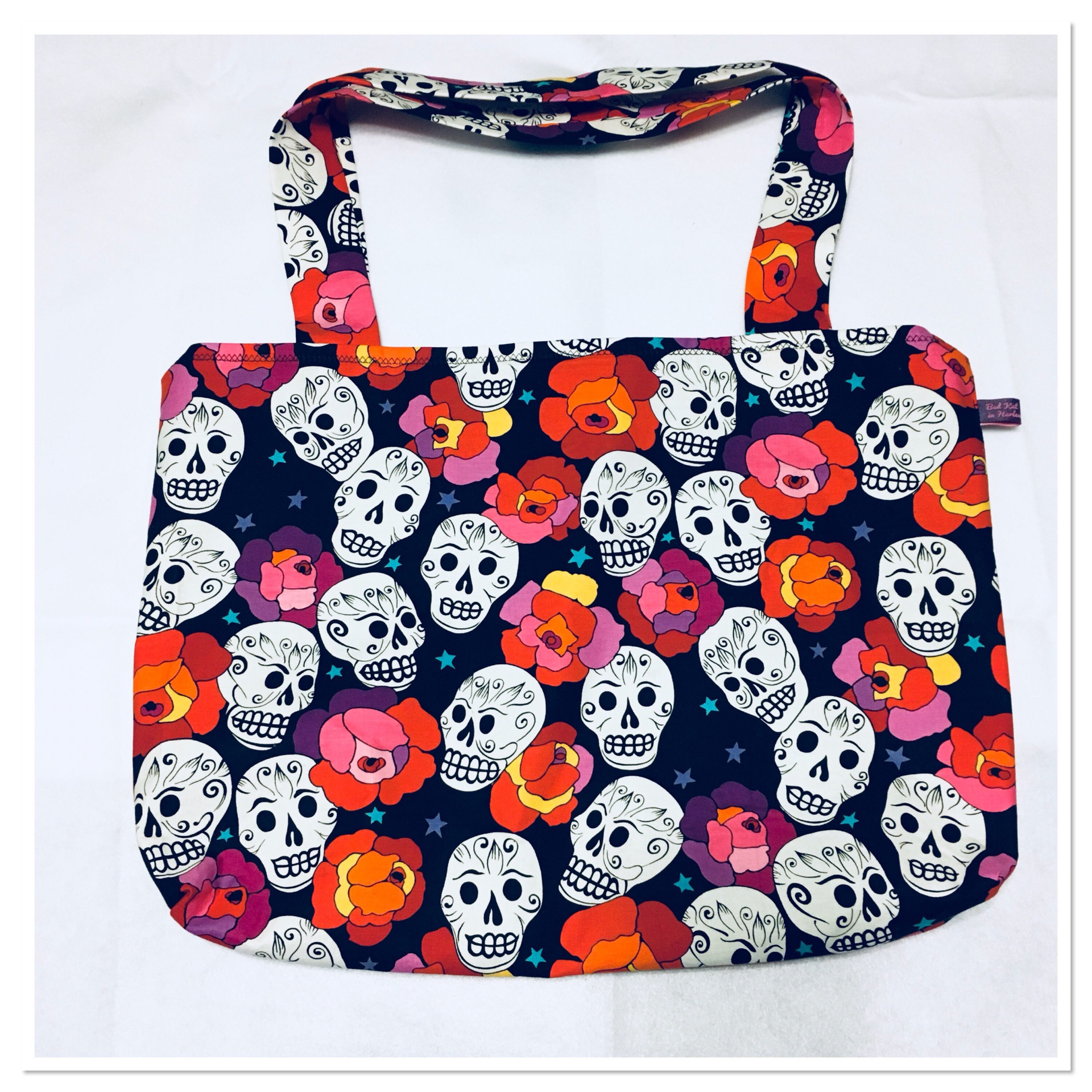 Sugar Skull tote bag with snap Etsy