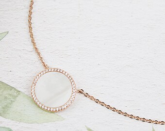 Sterling Silver Necklace Rose Gold Plated Circle Pearl Necklace Dainty and Delicate Pearl Necklace Bridesmaid Gift Bridesmaid Necklace