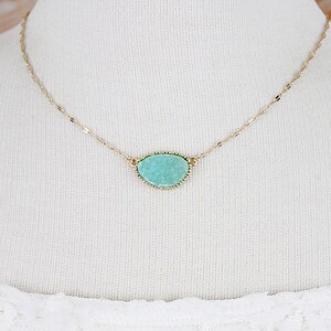 Gold Framed Mint Druzy Stone Necklace Bridal Necklace Bridesmaid Gift Bridesmaid Necklace Birthday Gift Dainty Mint Stone Necklace image 7