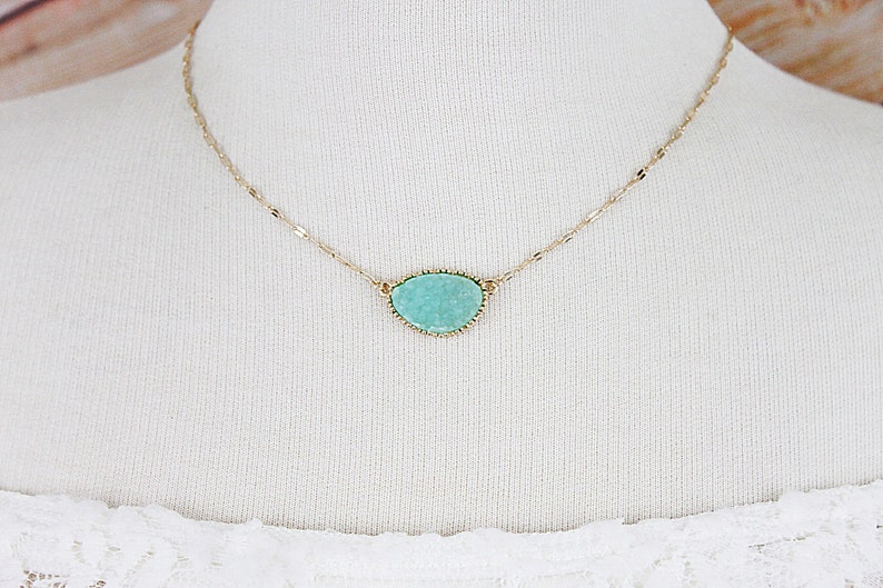 Gold Framed Mint Druzy Stone Necklace Bridal Necklace Bridesmaid Gift Bridesmaid Necklace Birthday Gift Dainty Mint Stone Necklace image 7