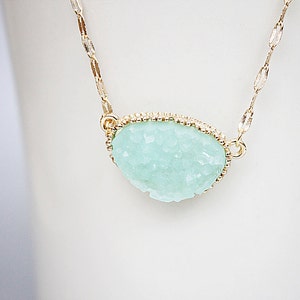 Gold Framed Mint Druzy Stone Necklace Bridal Necklace Bridesmaid Gift Bridesmaid Necklace Birthday Gift Dainty Mint Stone Necklace image 5