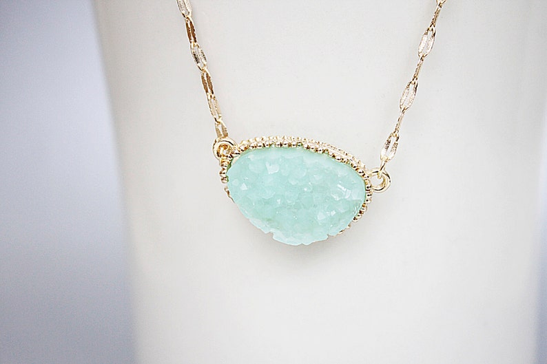 Gold Framed Mint Druzy Stone Necklace Bridal Necklace Bridesmaid Gift Bridesmaid Necklace Birthday Gift Dainty Mint Stone Necklace image 5