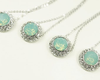 Mint Green Round Shape Opal Stone with Cubic Necklace . Wedding Jewelry , Bridal Necklace . Bridesmaid Gift .