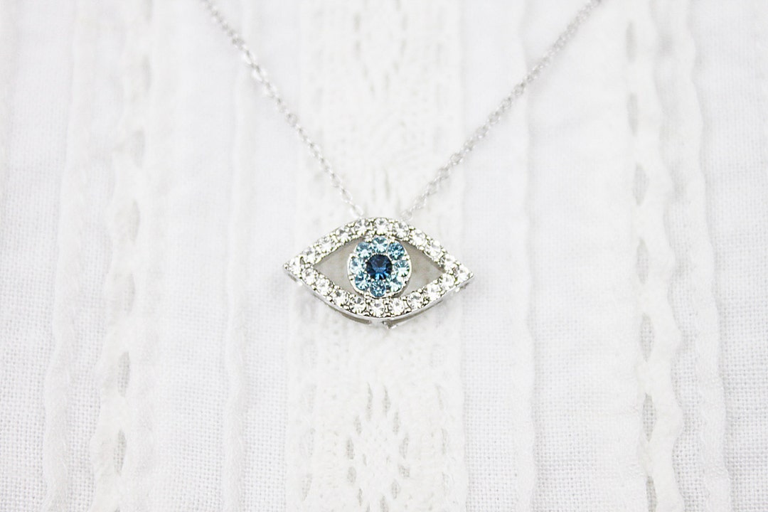 Blue Eye Necklace Silver Eye Necklace Dainty Necklace Everyday Simple
