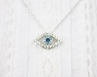 Blue Eye Necklace Silver Eye Necklace Dainty Necklace Everyday Simple and Modern Necklace Birthday Gift