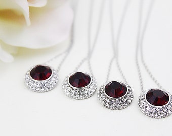 Set of 4 Red Opal Stone with Tiny Rhinestone Necklace . Bridesmaid Necklace , Bridesmaid Gift , Wedding Jewelry .