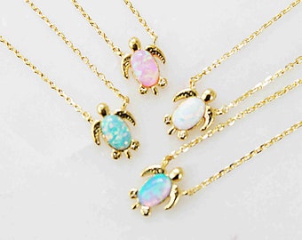 Colorful Turtle Stone Necklace Dainty Turtle Charm Necklace Bridesmaid Gift Gifts for Friends