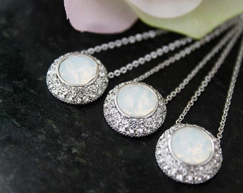 Set of 4 White Round Shape Opal Stone with Cubic Necklace  Wedding Jewelry  Bridal Necklace