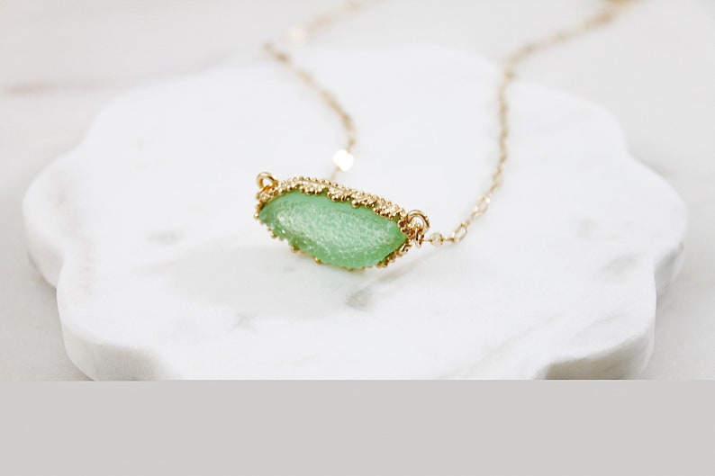 Gold Framed Mint Druzy Stone Necklace Bridal Necklace Bridesmaid Gift Bridesmaid Necklace Birthday Gift Dainty Mint Stone Necklace image 9