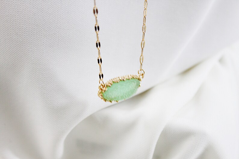 Gold Framed Mint Druzy Stone Necklace Bridal Necklace Bridesmaid Gift Bridesmaid Necklace Birthday Gift Dainty Mint Stone Necklace image 10