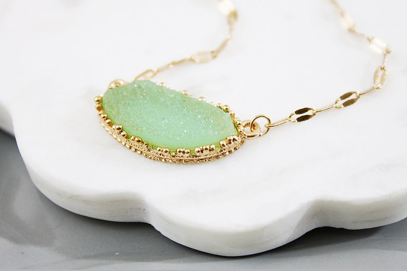 Gold Framed Mint Druzy Stone Necklace Bridal Necklace Bridesmaid Gift Bridesmaid Necklace Birthday Gift Dainty Mint Stone Necklace image 2