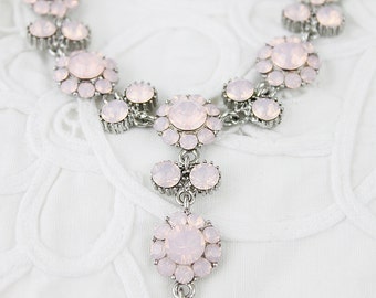 Ice Pink Opal Stone Flower Shape Charm Necklace  Wedding Jewelry  Bridal Necklace Bridesmaid Gift