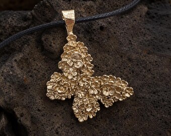 Snow White Bronze Floral Pendant Necklace | Botanical Statement Artisan Jewelry