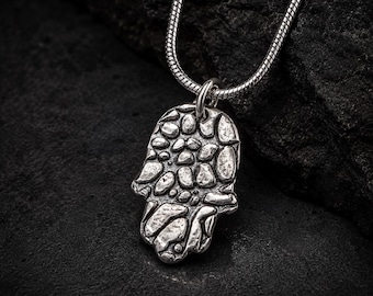 Handmade Sterling Silver Hamsa Necklace – 925 Silver Protection Pendant, Minimalist Spiritual Jewelry
