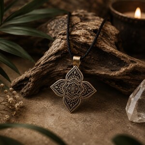 Bronze Lotus Mandala Necklace | Spiritual Protection Amulet | Boho Talisman Pendant