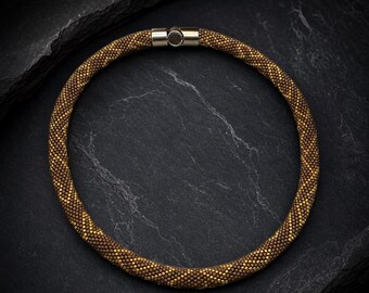 Matte Gold Delica Seed Bead Rope Necklace, 24K Accents, Choker