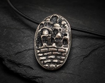 Handmade Old Town Bronze Slider, Architectural Charm Jewelry