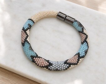 Black Bronze Bead Crochet Necklace, Delica 15/0 Rope, 46.5 cm, Magnetic Clasp