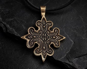 Ornate Bronze Cross Pendant Necklace | Medieval Gothic Style Jewelry