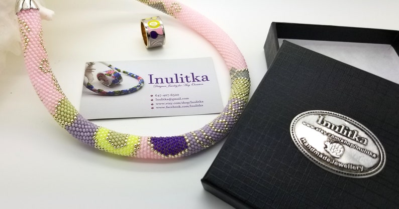Light Bright Colors Crochet Necklace SHEER BLISS Elegant Bead Crochet Rope Pink Silver Grey Purple Neon Yellow