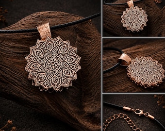 Handcrafted Bronze Flower of Life Pendant Necklace | Sacred Geometry Spiritual Jewelry