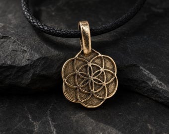 Handcrafted Bronze Flower of Life Pendant Necklace | Sacred Geometry Spiritual Jewelry